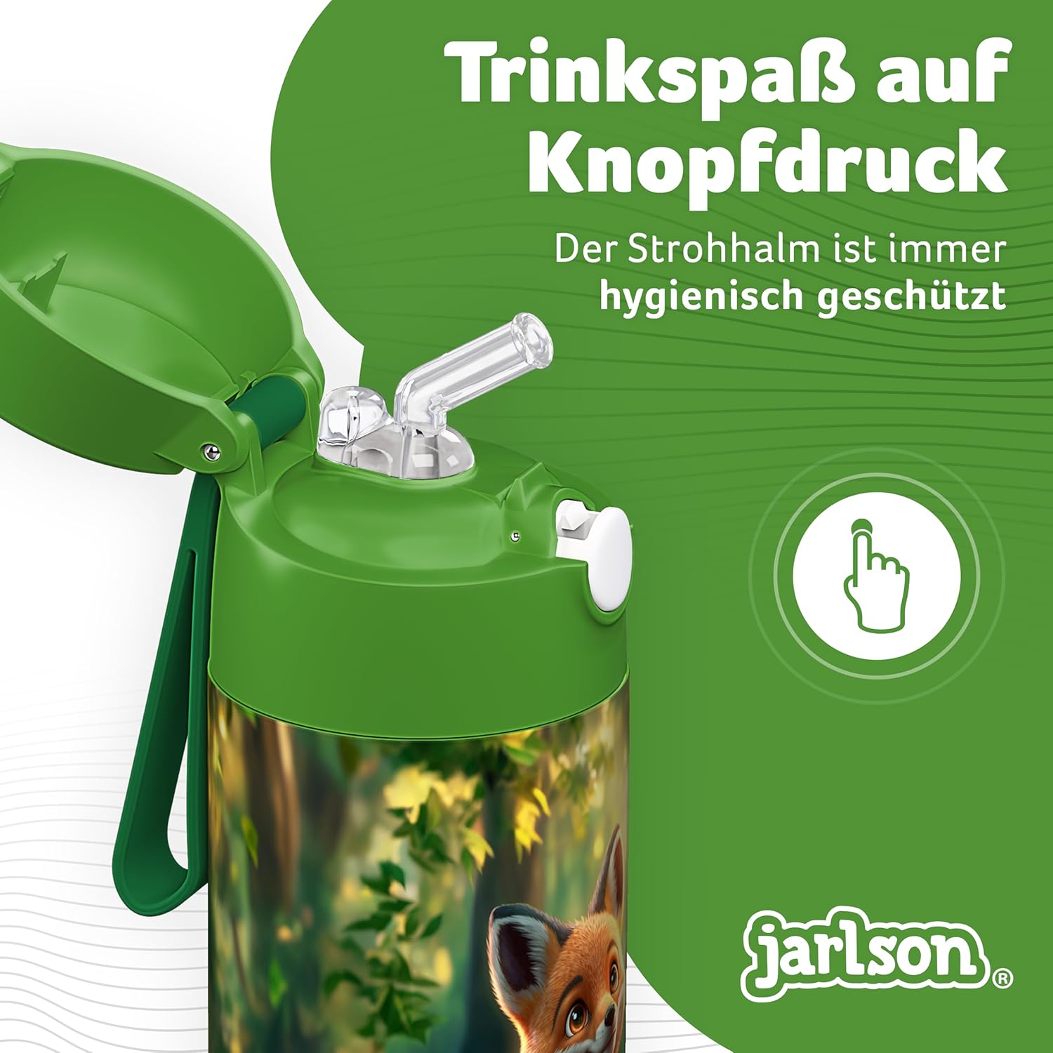 Detalle 2 de Jarlson Trinkflasche Kinder Edelstahl Charli – 350 ml mit Strohhalm (Fuchs)