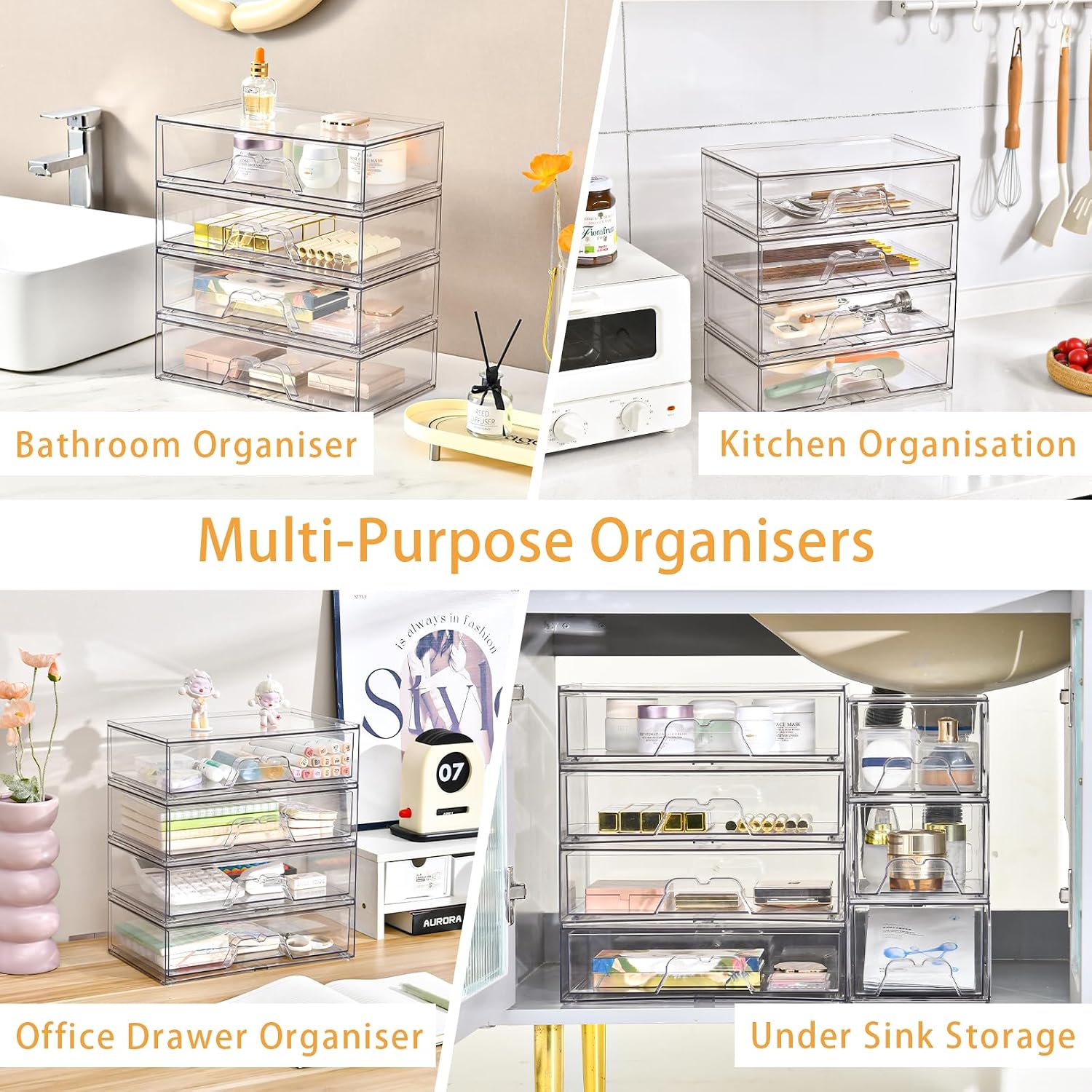Thumbnail 6 de Stebopum 3Pack Stackable Plastic Storage Drawers – Clear Acrylic Makeup Organiser
