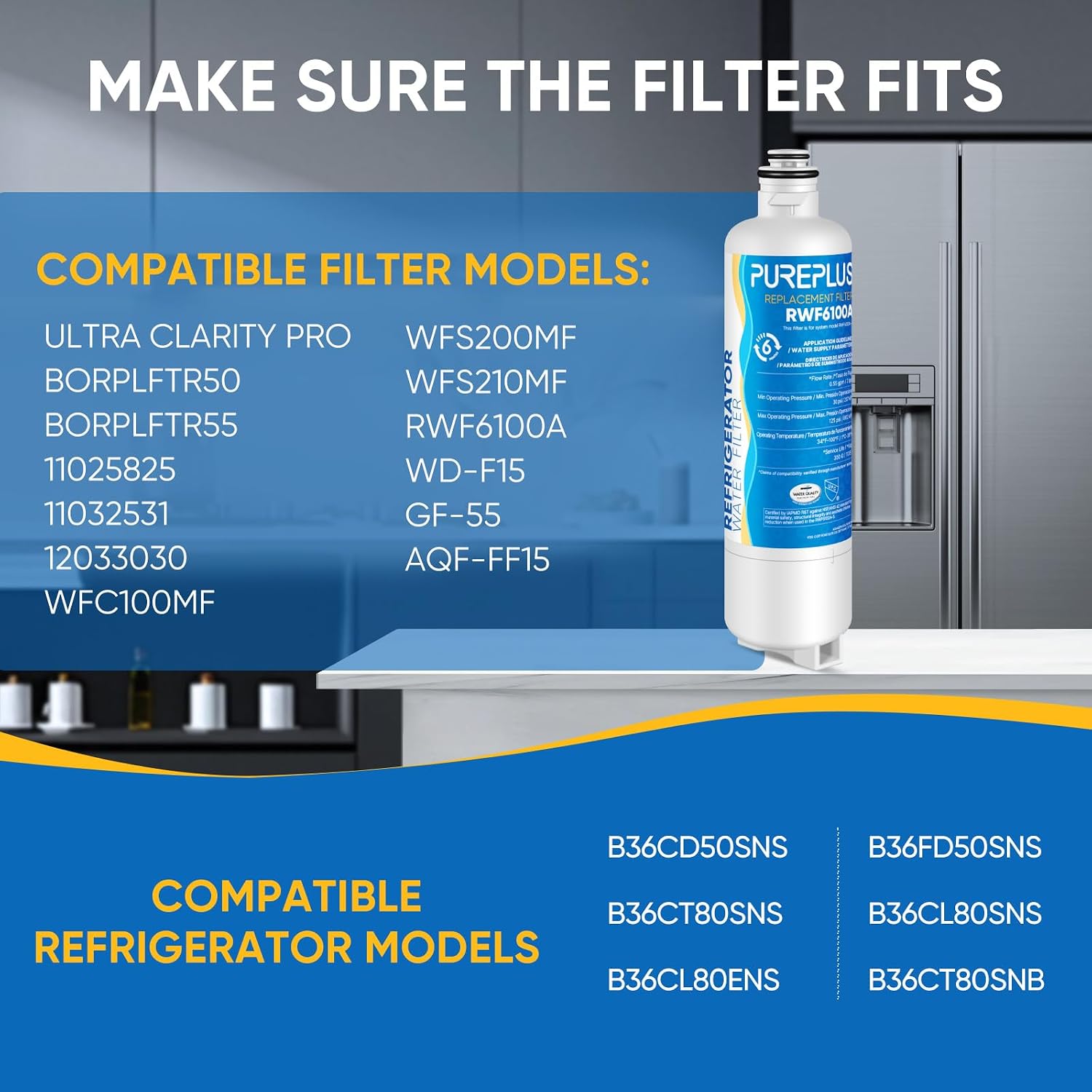 Detalle 2 de PUREPLUS RWF6100A Refrigerator Water Filter, 2-Pack, Coconut Carbon, NSF/ANSI 42