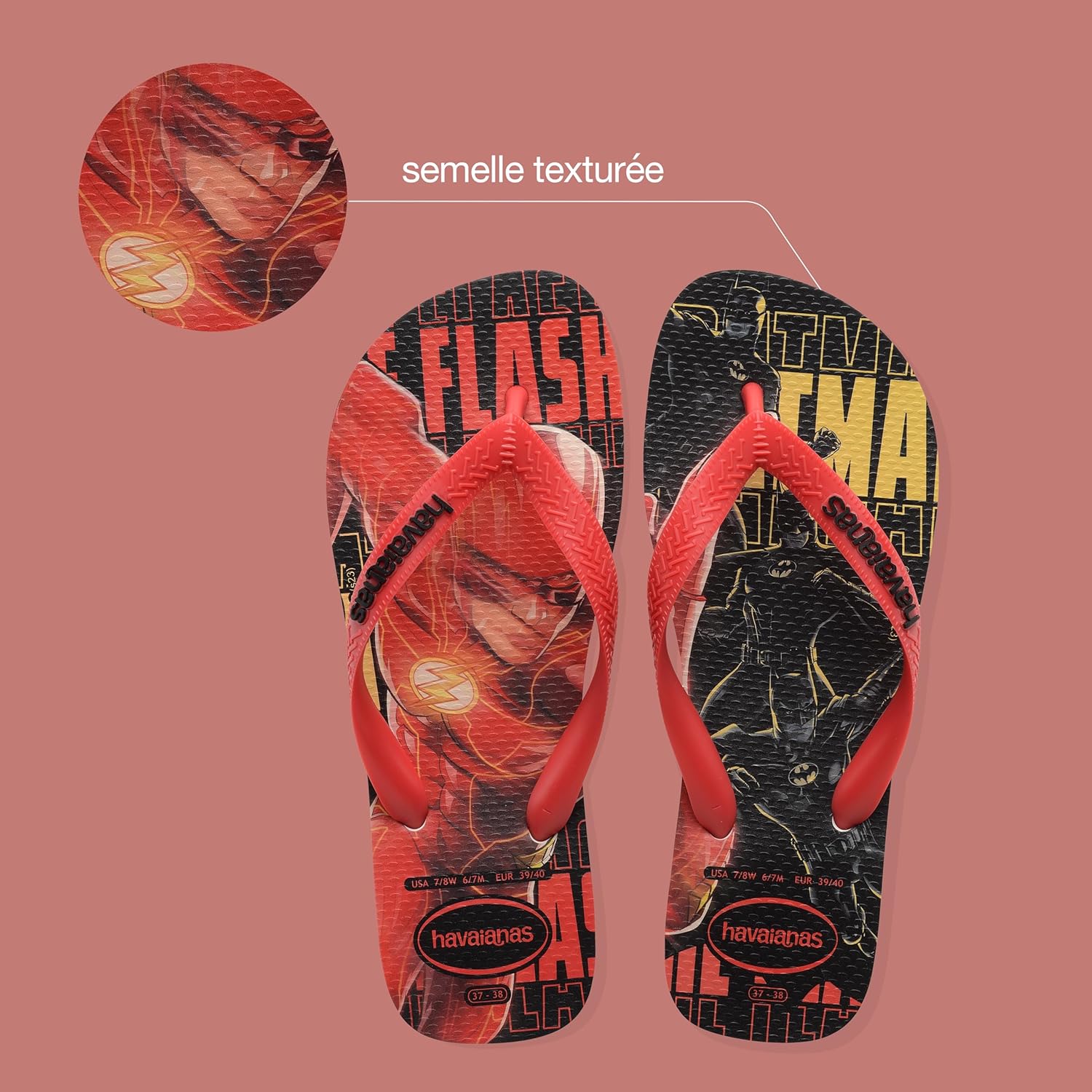 Detalle de Havaianas Top Heróis DC Mixte – Tongs pour garçons et hommes, style comics et confort durable