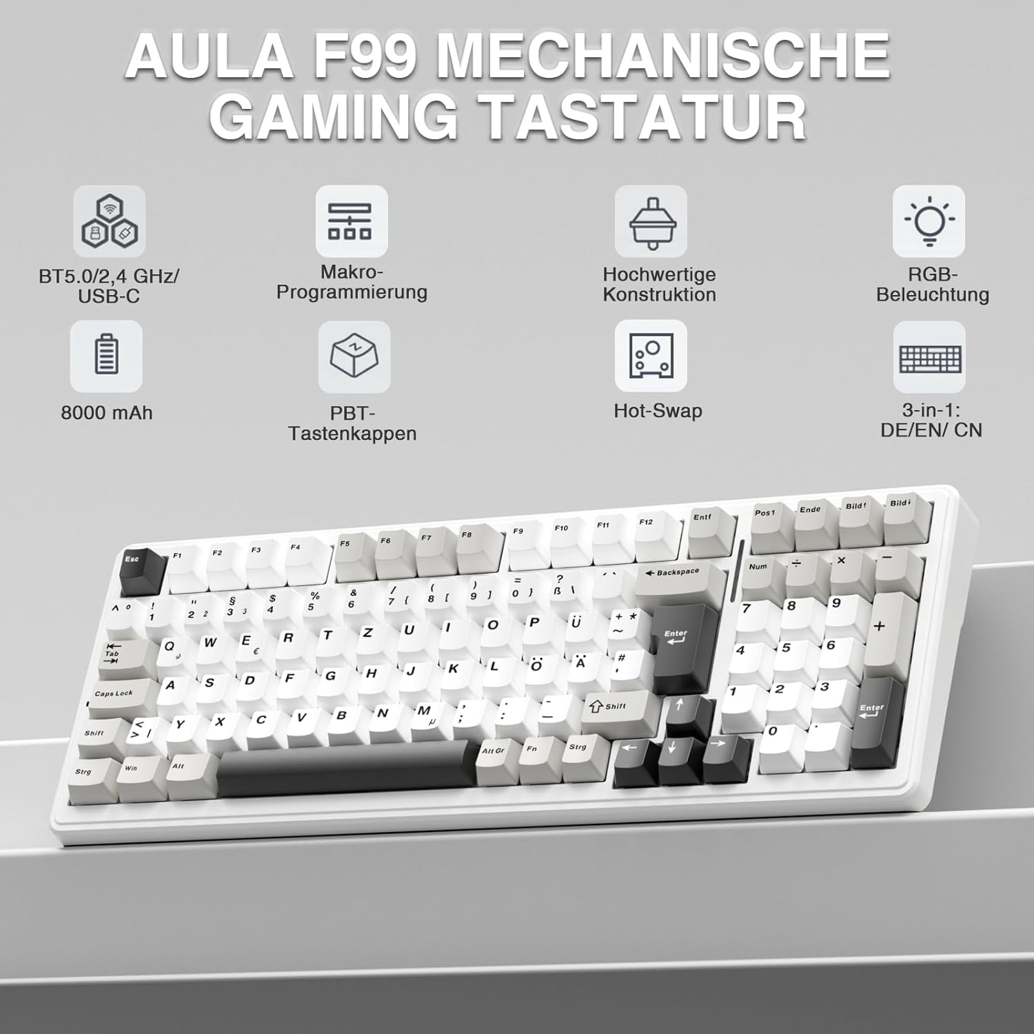 Detalle 2 de AULA F99 8000mAh Wireless Gaming Tastatur