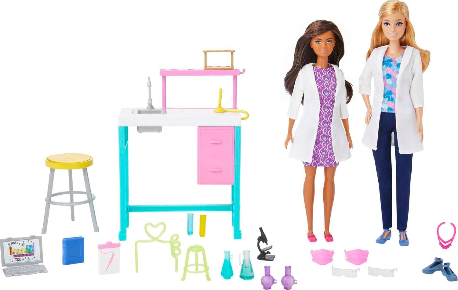 Detalle 2 de Barbie HJY95 Laboratorio Científico con 2 Muñecas y Accesorios 🧬