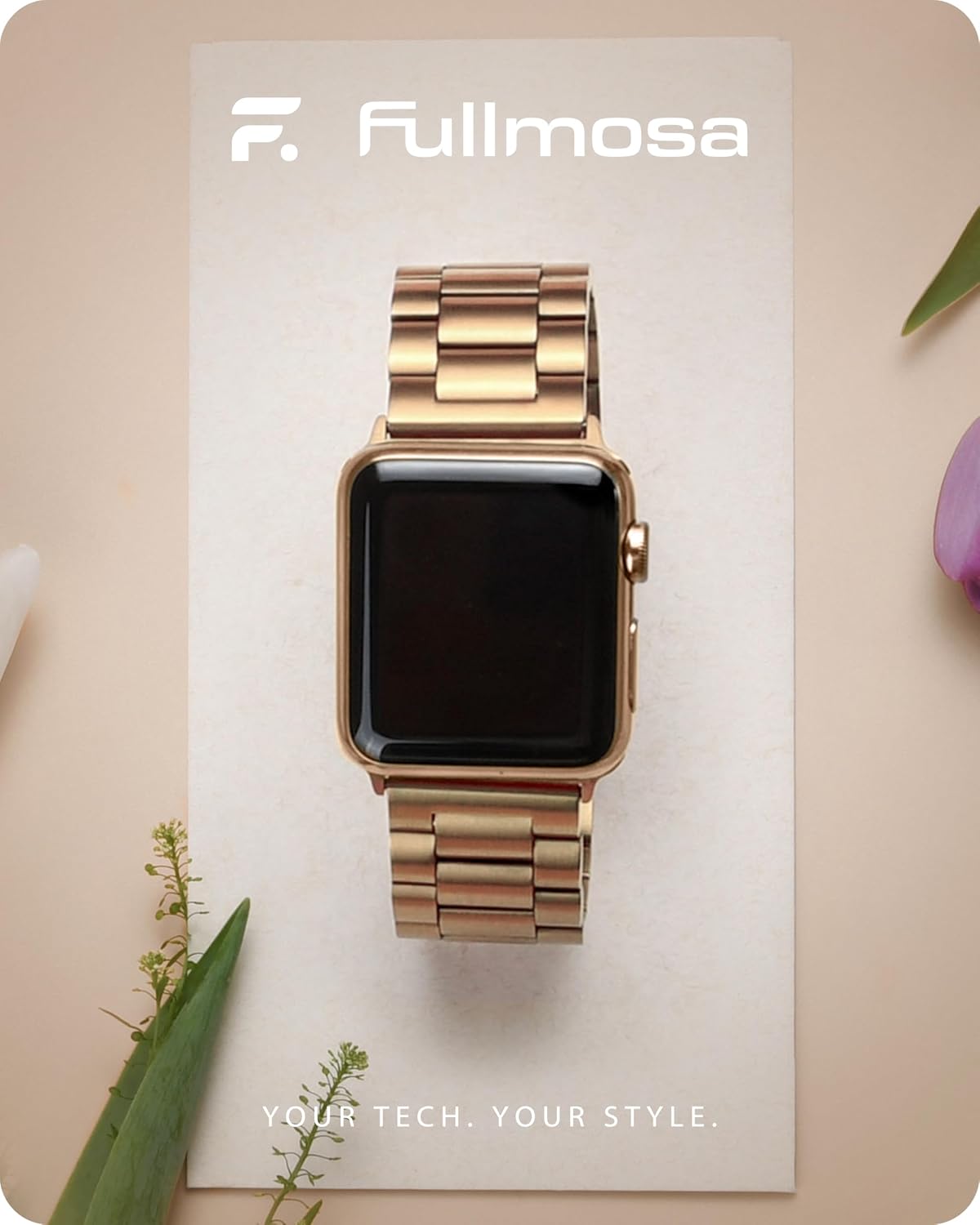 Thumbnail 1 de Fullmosa Stainless Steel Apple Watch Band with Rose Gold Accents and Protective Case