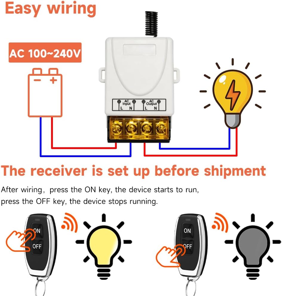 Detalle 2 de cerhot White AC220V 30A 100m draadloze schakelaar met afstandsbediening, 433 MHz