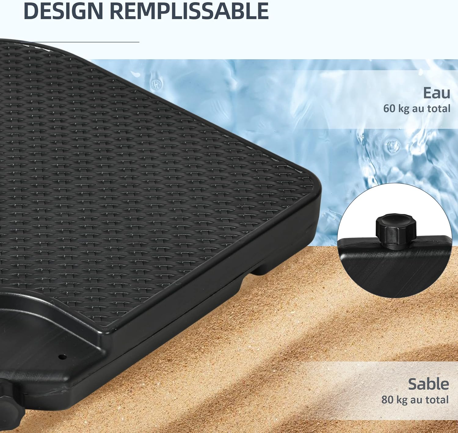 Thumbnail 3 de Outsunny Lot de 4 Dalles de lestage pour Parasols Déportés, 49x49 cm, remplissables jusqu’à 60–80 kg, Noir