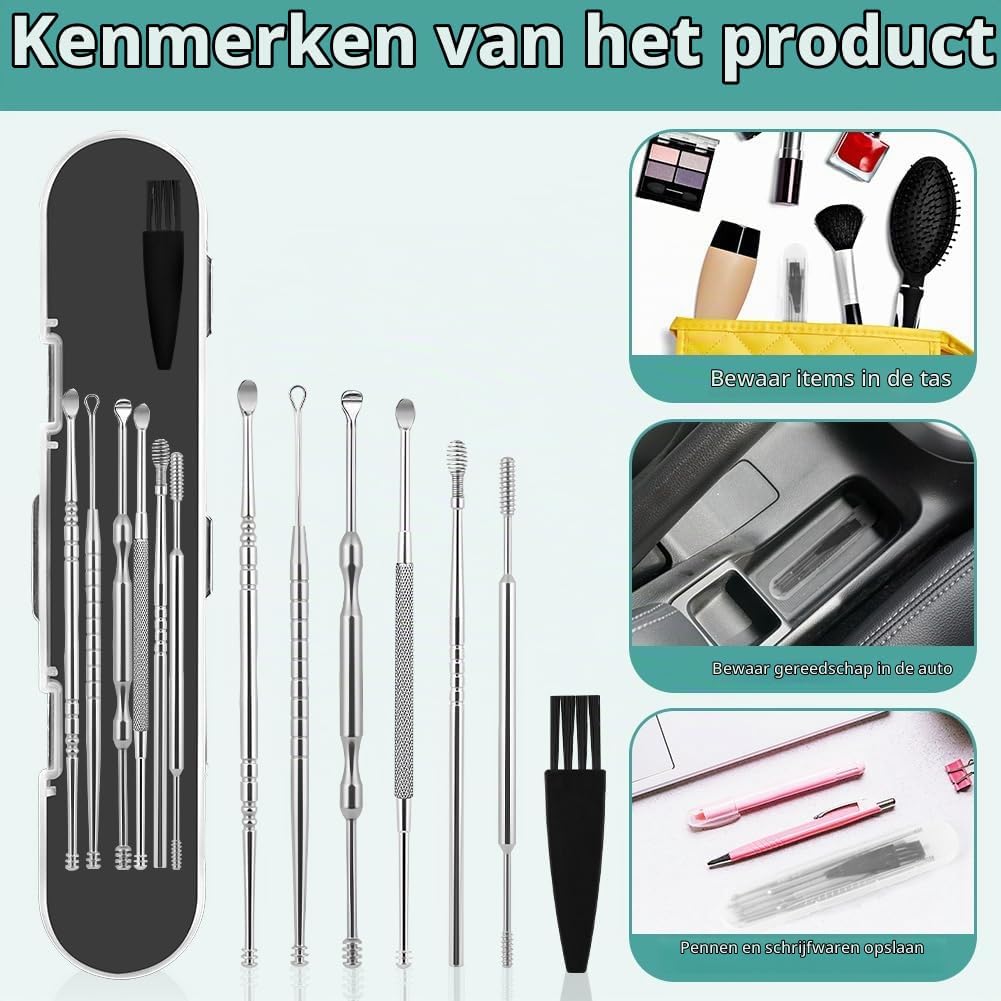 Thumbnail 5 de AYESY 5251874 oorreinigingsset van roestvrij staal, 7-in-1 met opbergdoos