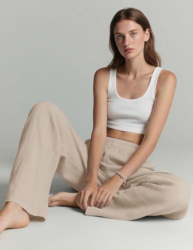 Thumbnail 5 de Rapbin Ladies Linen Trousers: Summer Wide Leg Pants with Pockets in Khaki
