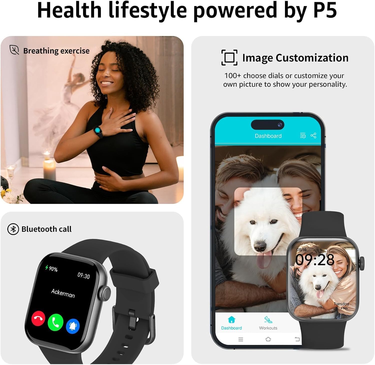 Thumbnail 5 de Smart Watch for Men and Women with Calling, 1.85" Display, 140+ Sports, IP68 Waterproof, Heart Rate & BP Monitor
