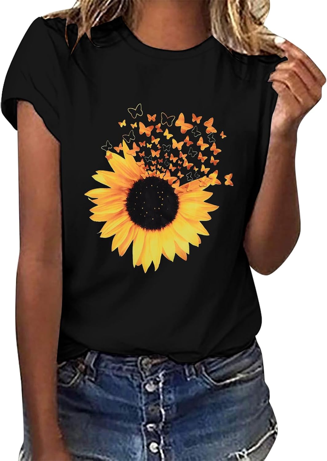 Thumbnail 5 de TomEek T Shirt Donna Cotone Nera a Collo Tondo, Maniche Corte con Stampa — Comfort e Versatilità