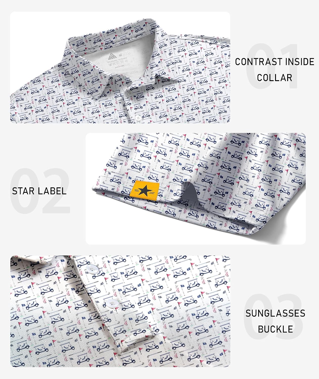 Detalle de ZITY Men's Golf Polo Shirt Polyester-Spandex