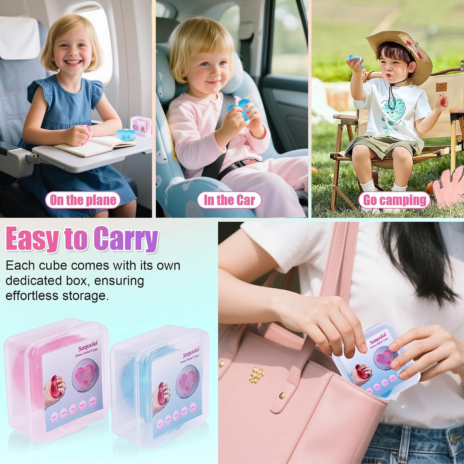 Thumbnail 5 de saquuiui 2-Pack Stress Cube Set: Quiet Fidget Toys for Anxiety Relief, Focus, and Durability (2” Wide, Blue & Pink)