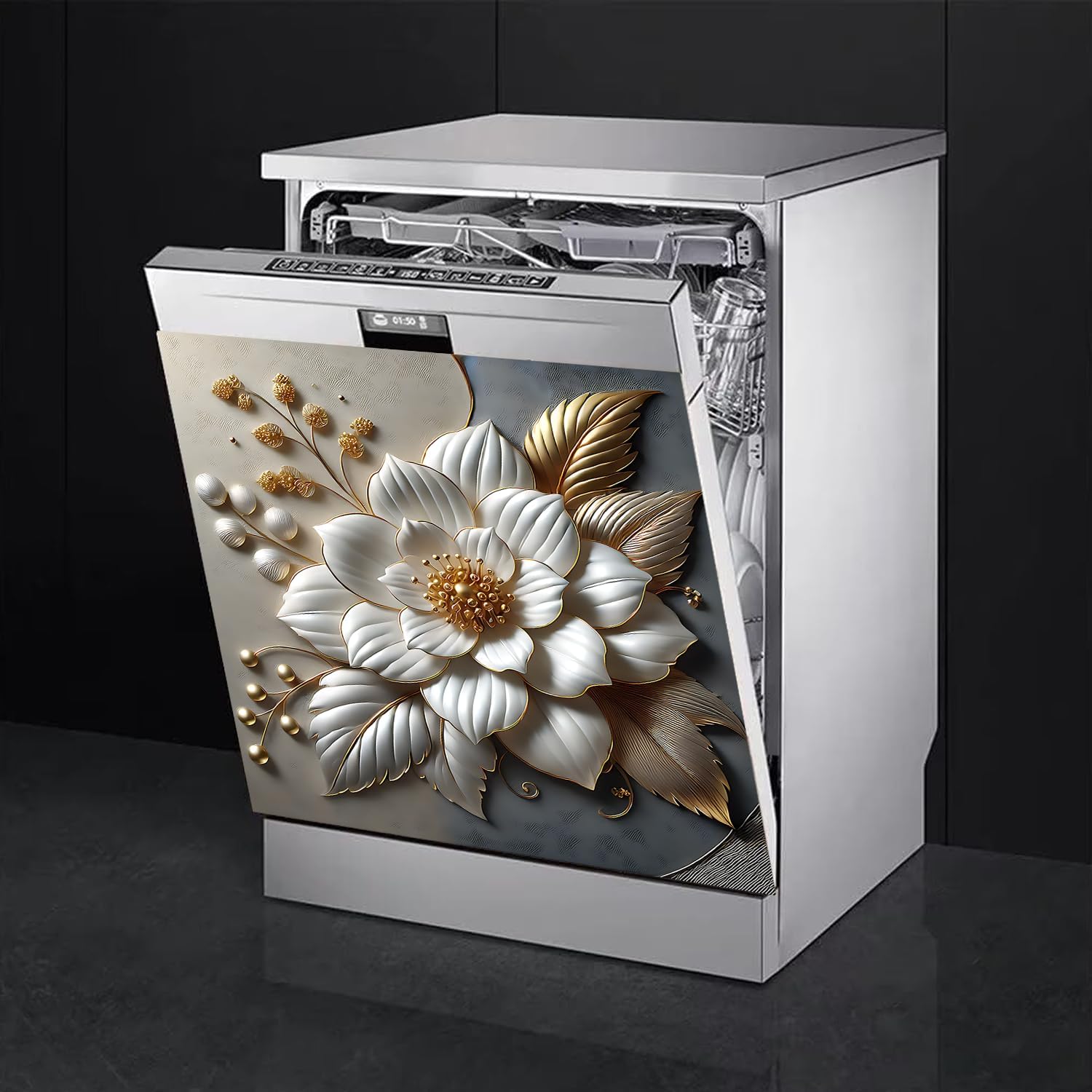 Thumbnail 6 de BVBOX MAI-X01176-2M Dishwasher Magnet Cover, 23"x26" Vinyl, Metal Embossed Flowers