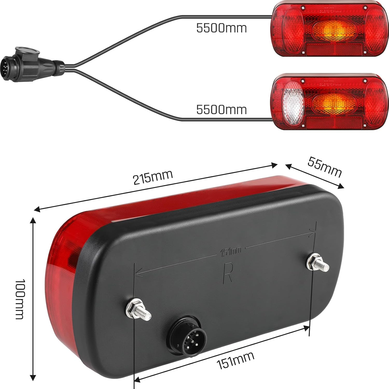 Thumbnail 1 de TLGREEN set fanali posteriori per rimorchio a 13 poli, 12 V, con 6 funzioni e cavi da 5,5 m (omologati)