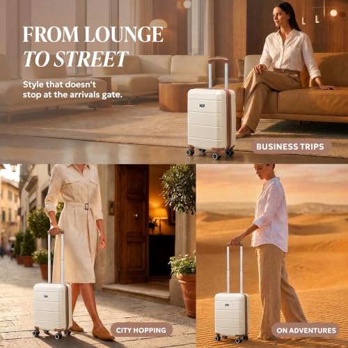 Detalle 2 de LUGG Jetset 40cm Underseat Suitcase (Cream/Brown) – ABS Hard Shell, Lightweight Cabin Luggage