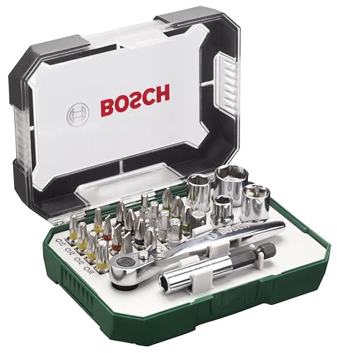 Detalle de Bosch Professional 2607017322: juego de puntas de destornillador + trinquete (26 piezas) en negro