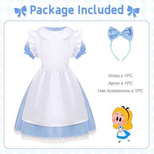 Thumbnail 2 de Aomig Vestido de Alicia en el País de las Maravillas Azul, Disfraz de Princesa Niña con Delantal y Diadema para Halloween, Cumpleaños, Carnaval