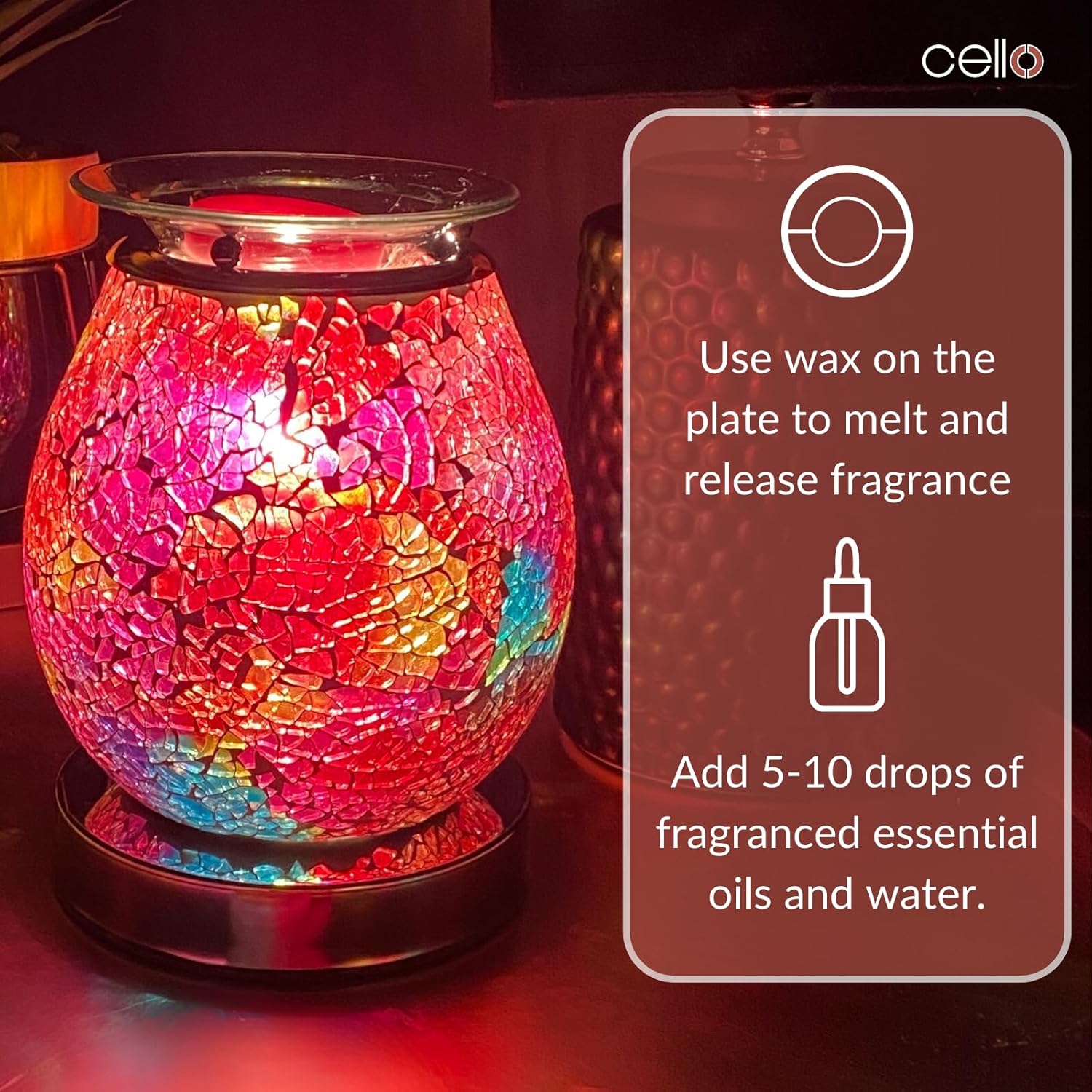 Thumbnail 2 de Cello Multi-Colour Mosaic Touch Electric Wax Melt & Oil Burner (Night Light) – touch control fragrance diffuser