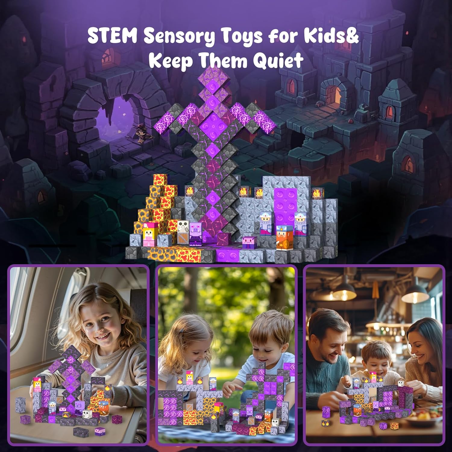 Detalle de Mini Magnetic Blocks Travel Toys für Kinder 3–8, 35 Teile im Etui – Magnetbausteine für unterwegs