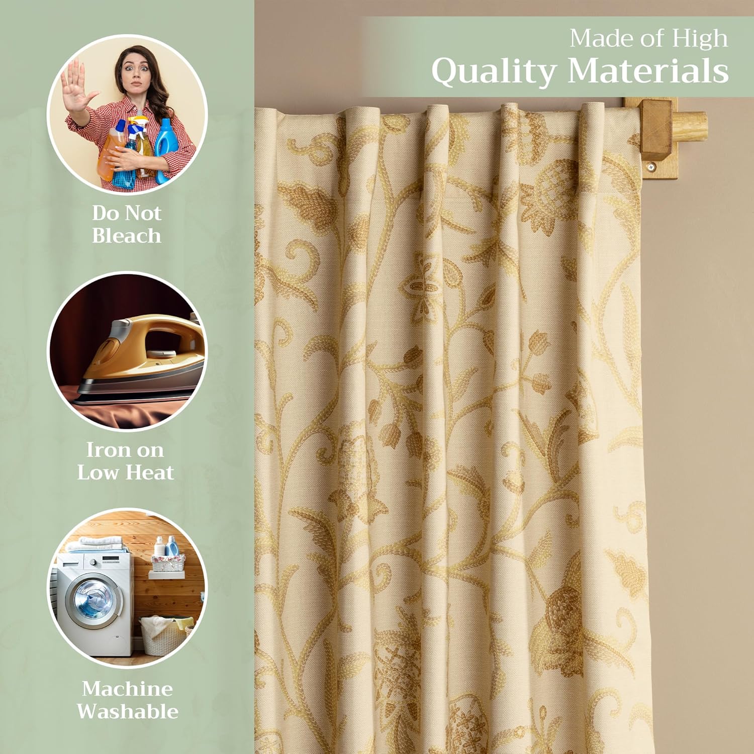 Thumbnail 2 de Maison d' Hermine 100% Cotton Light Filtering Curtain Panels (Cream, 50" W x 124" L)