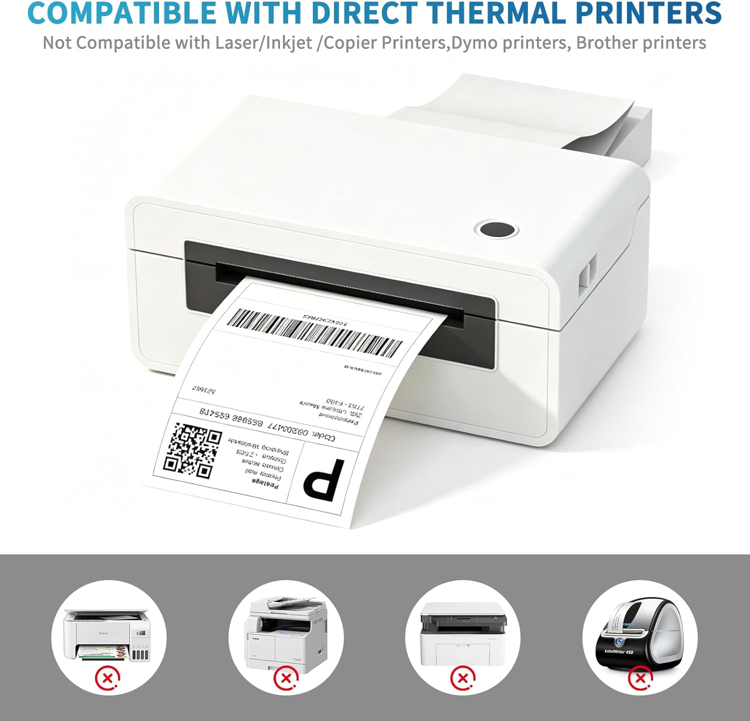 Detalle de 9527 Product Fanfold – Lot de 500 étiquettes d'expédition thermiques directes perforées 10,2 x 15,2 cm