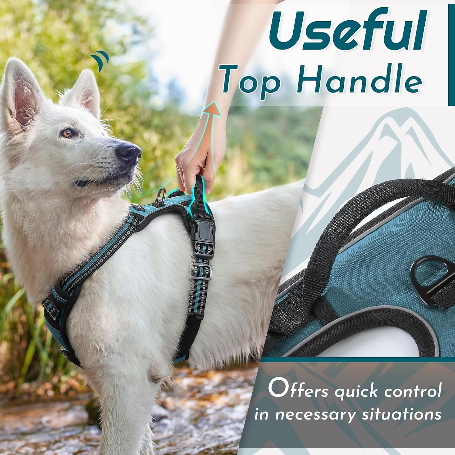 Detalle de Eagloo Dog Harness Medium (Dark Green, Size M) – No Pull with Front & Back Clips and Control Handle