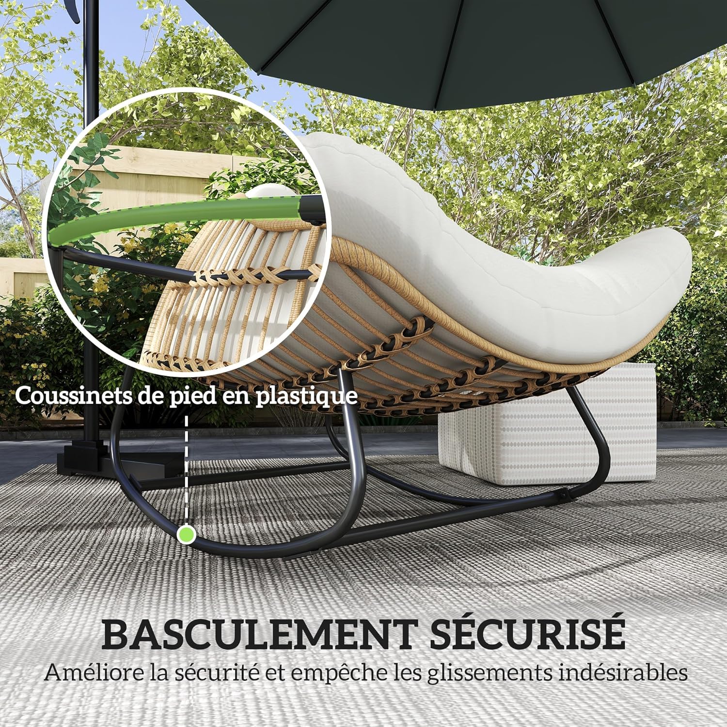 Thumbnail 6 de Outsunny Fauteuil à Bascule en forme d'œuf – résine tressée, coussin rembourré, crème