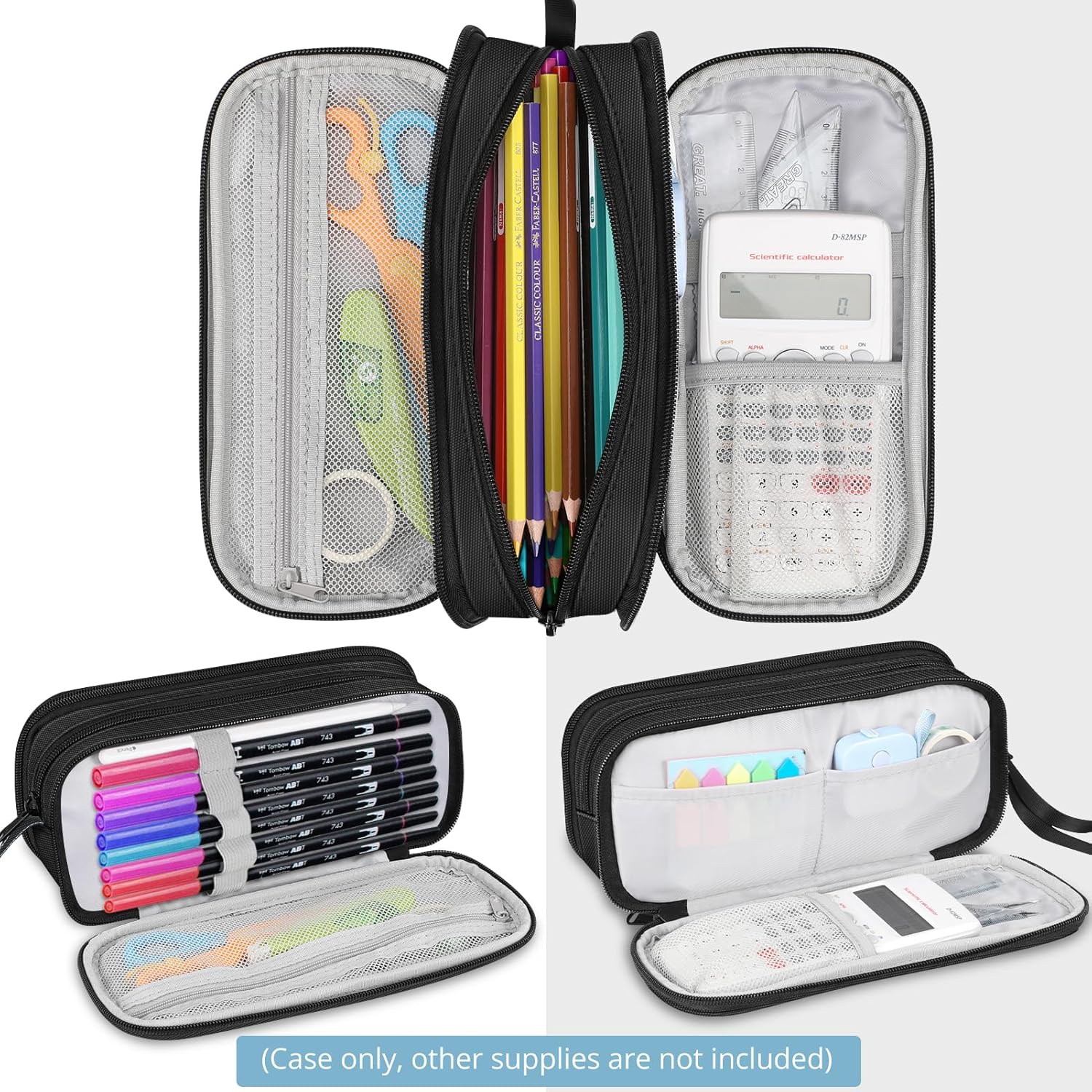 Thumbnail 1 de FINPAC Federmäppchen Federtasche mit 3 Fächern – große Kapazität für Schule & Büro (Schwarz)