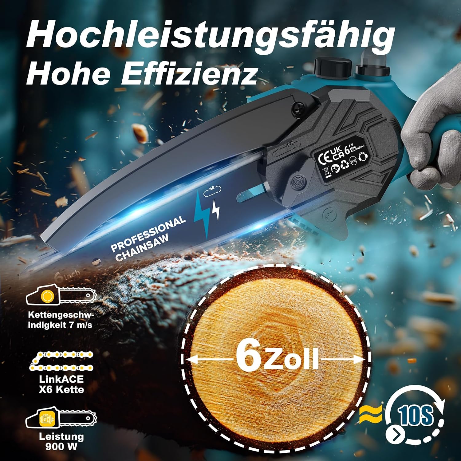 Thumbnail 3 de Mini Kettensäge 6 Zoll mit 2x4000mAh Akku 🪚