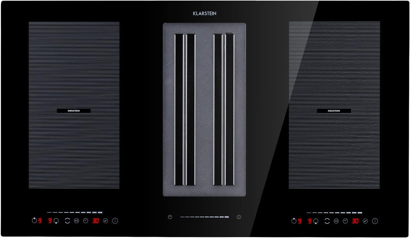 Detalle de Klarstein CGCH3-FullHouse-2.0 inductiekookplaat met downdraft-afzuiging en flexzone