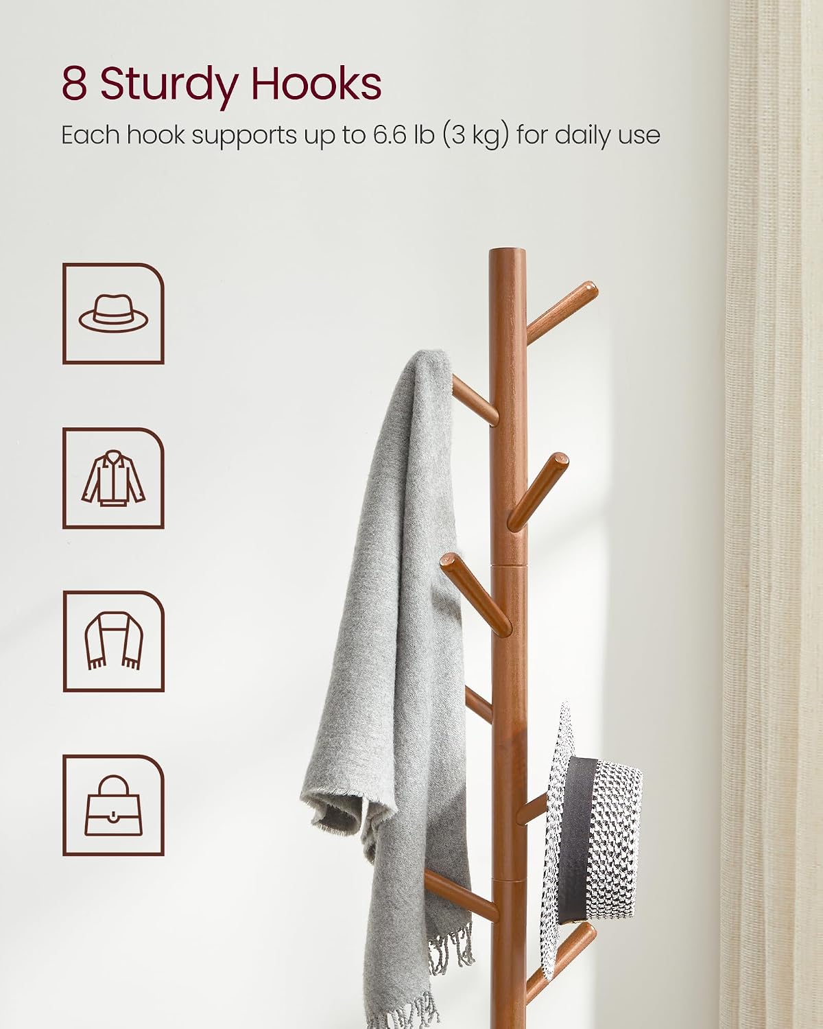 Detalle de VASAGLE Coat Rack, Solid Wood