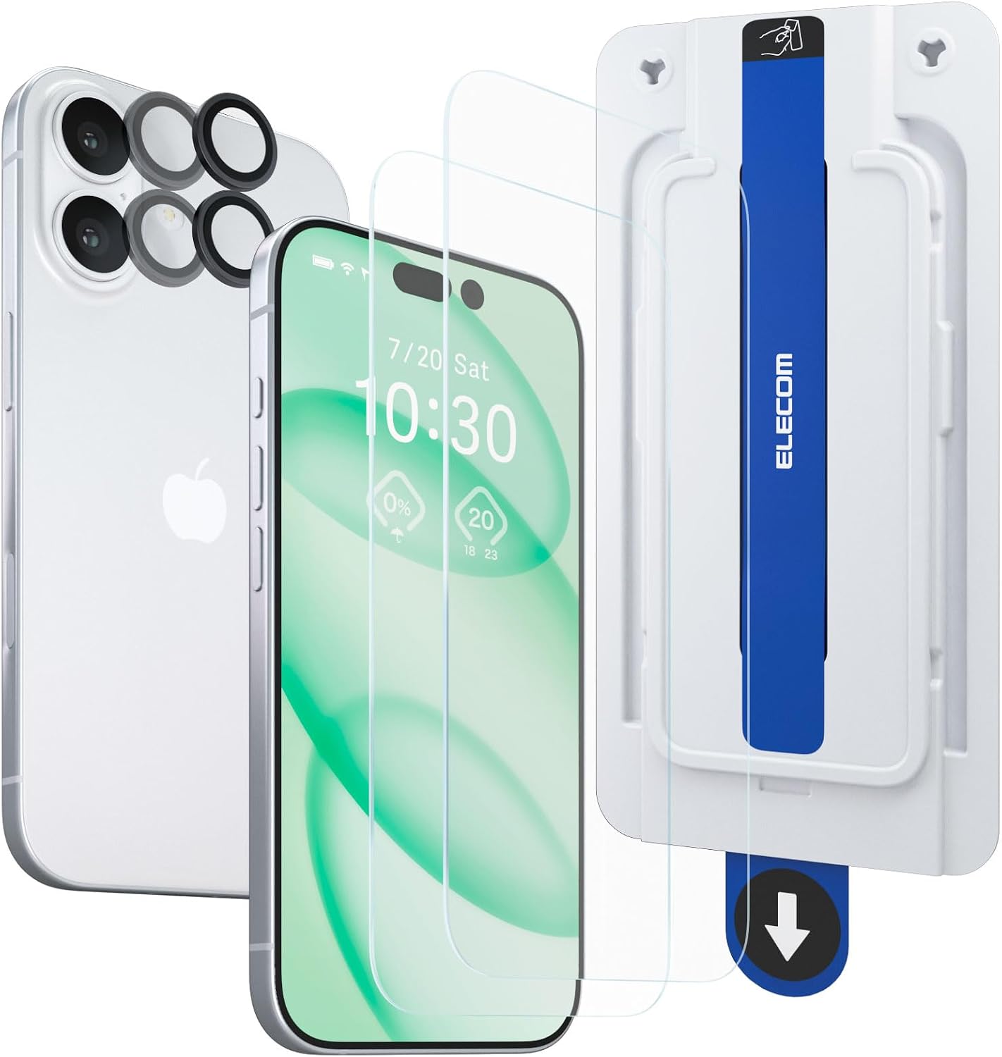 Detalle de エレコム PMWA25AFLGGTW2 iPhone 17用ガラスフィルム 画面・カメラ保護セット