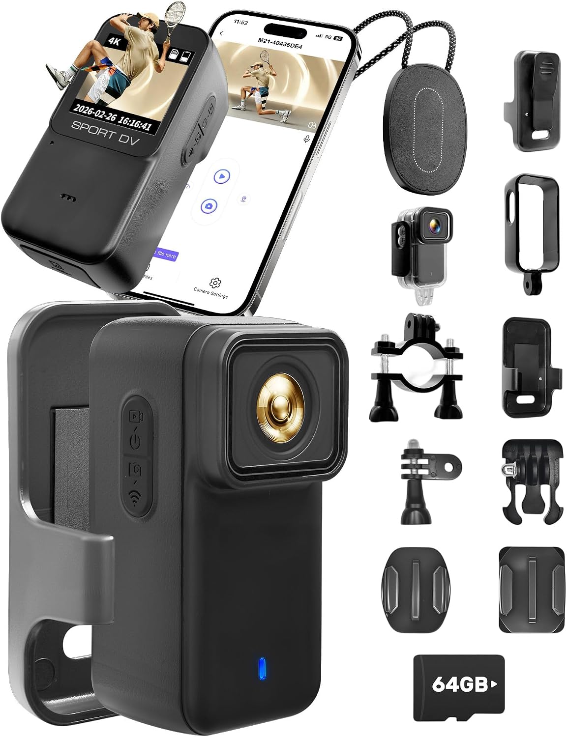 Detalle de NinjaCam NEU Action Cam 4K – POV-Kamera mit 64 GB, 30 m Wasserdicht, 1,47 Zoll Display