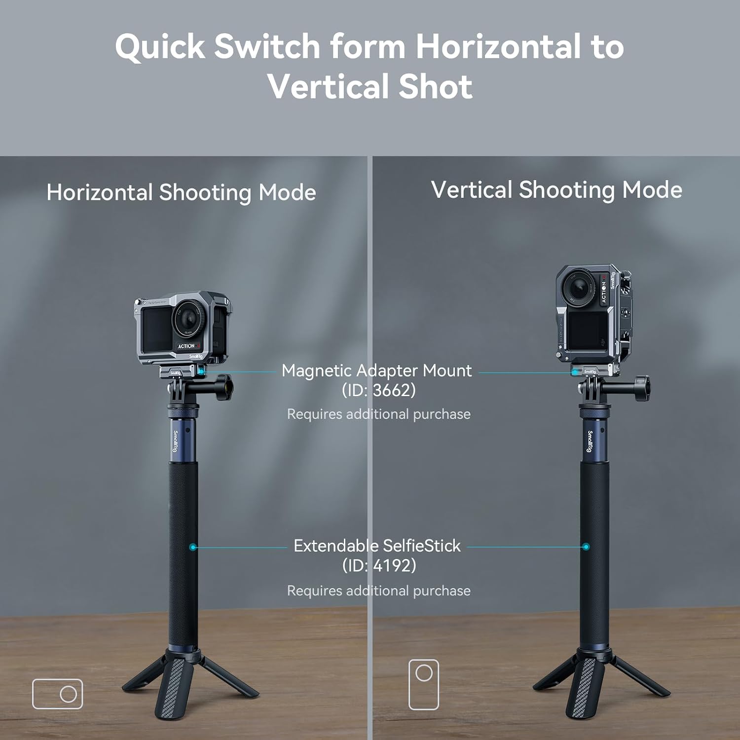 Detalle de SMALLRIG Cage pour DJI Action 4/3 et DJI Mic 4119C : protection et montage polyvalent