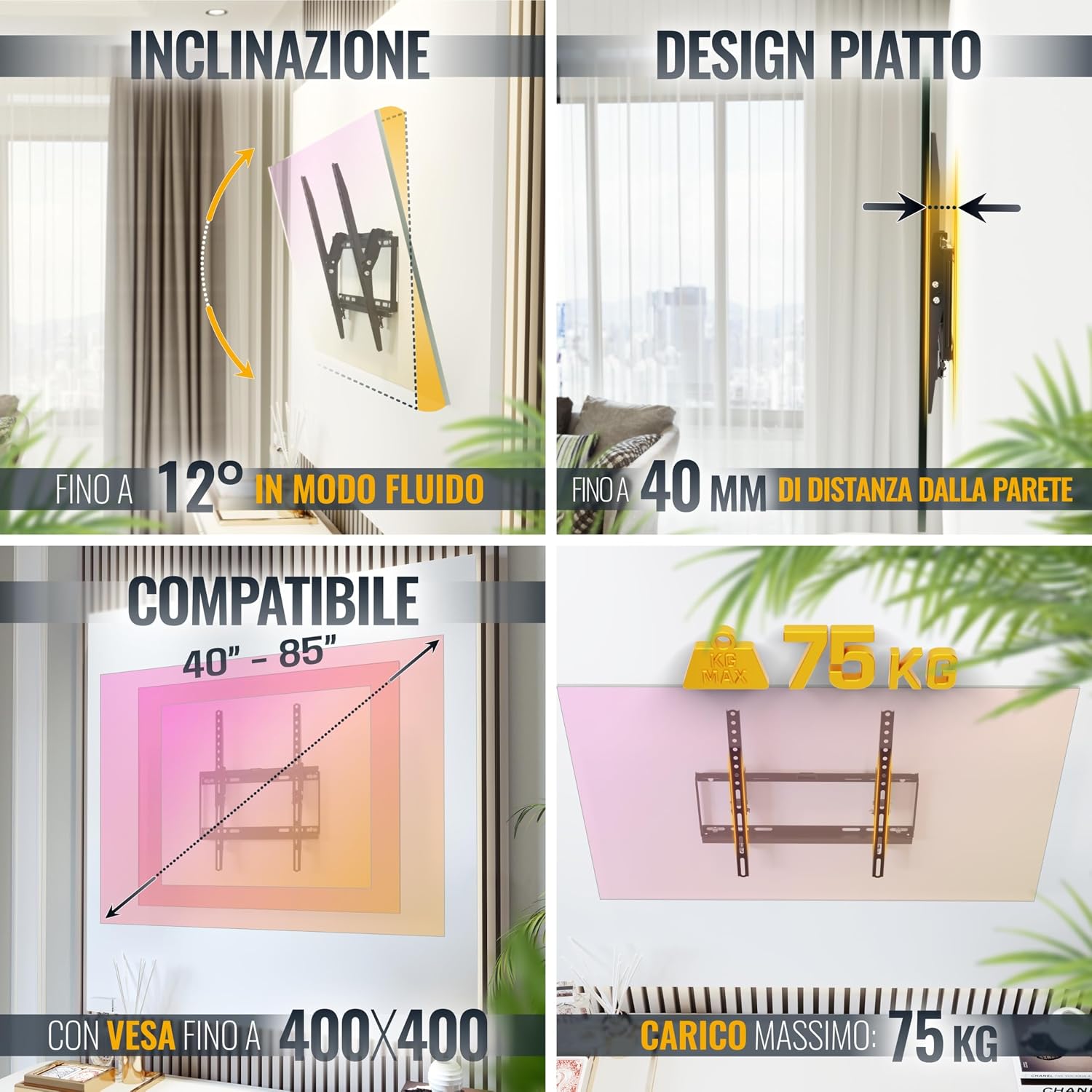 Detalle de RICOO N1944 Supporto TV inclinabile 40-85 pollici 75kg