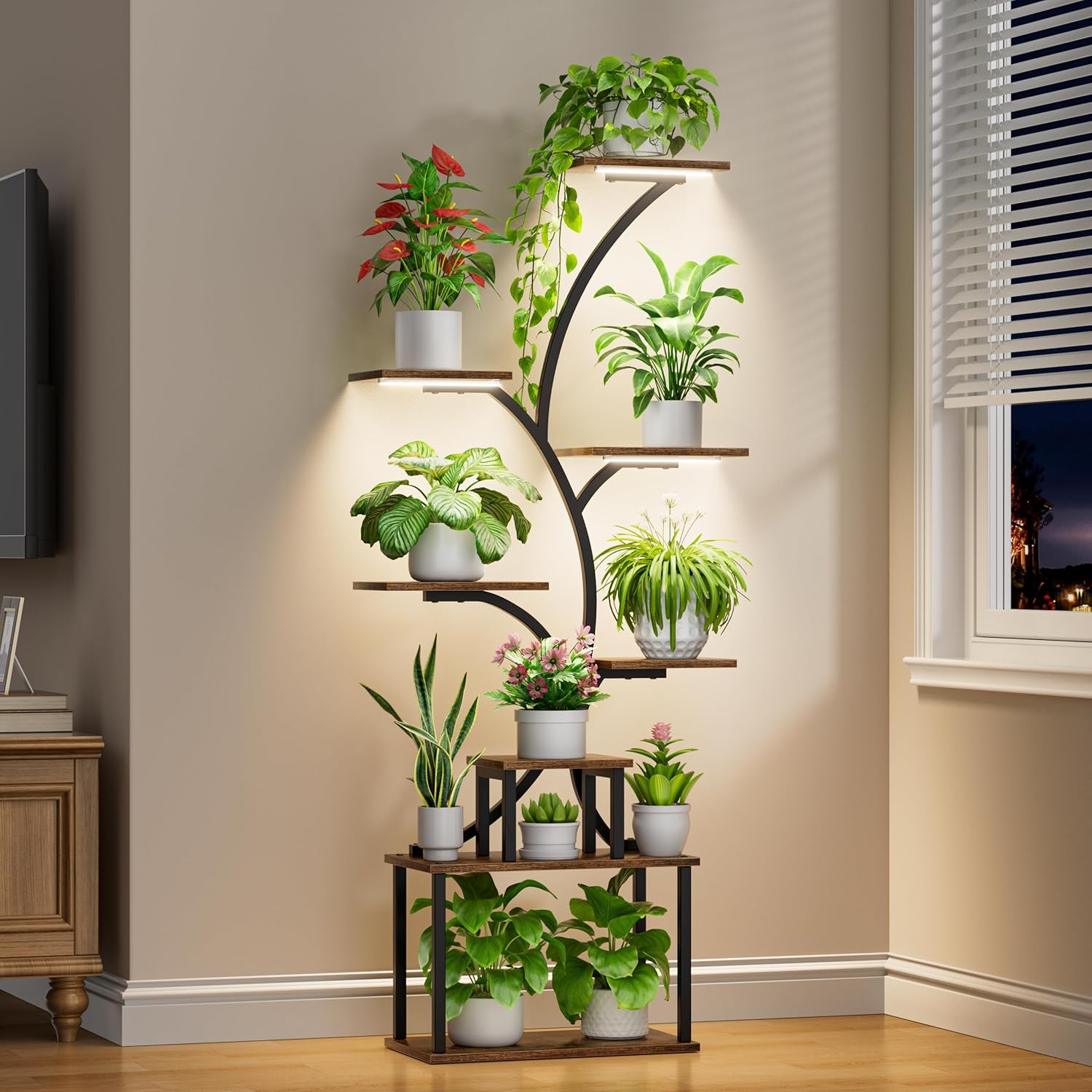 Thumbnail 6 de POZILAN 8-tier tall plant stand with grow light – metal plant shelf rack for indoor and patio use