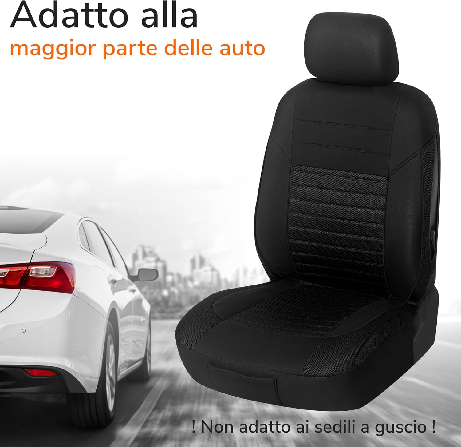 Thumbnail 3 de Upgrade4cars Coprisedili Anteriori Universali Nero (Set 2026) con copri-poggiatesta
