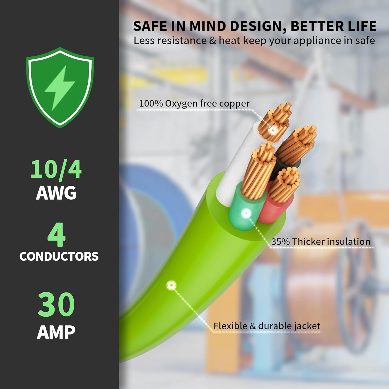 Detalle de POWGRN 10-Foot 30-Amp Generator Cord ⚡