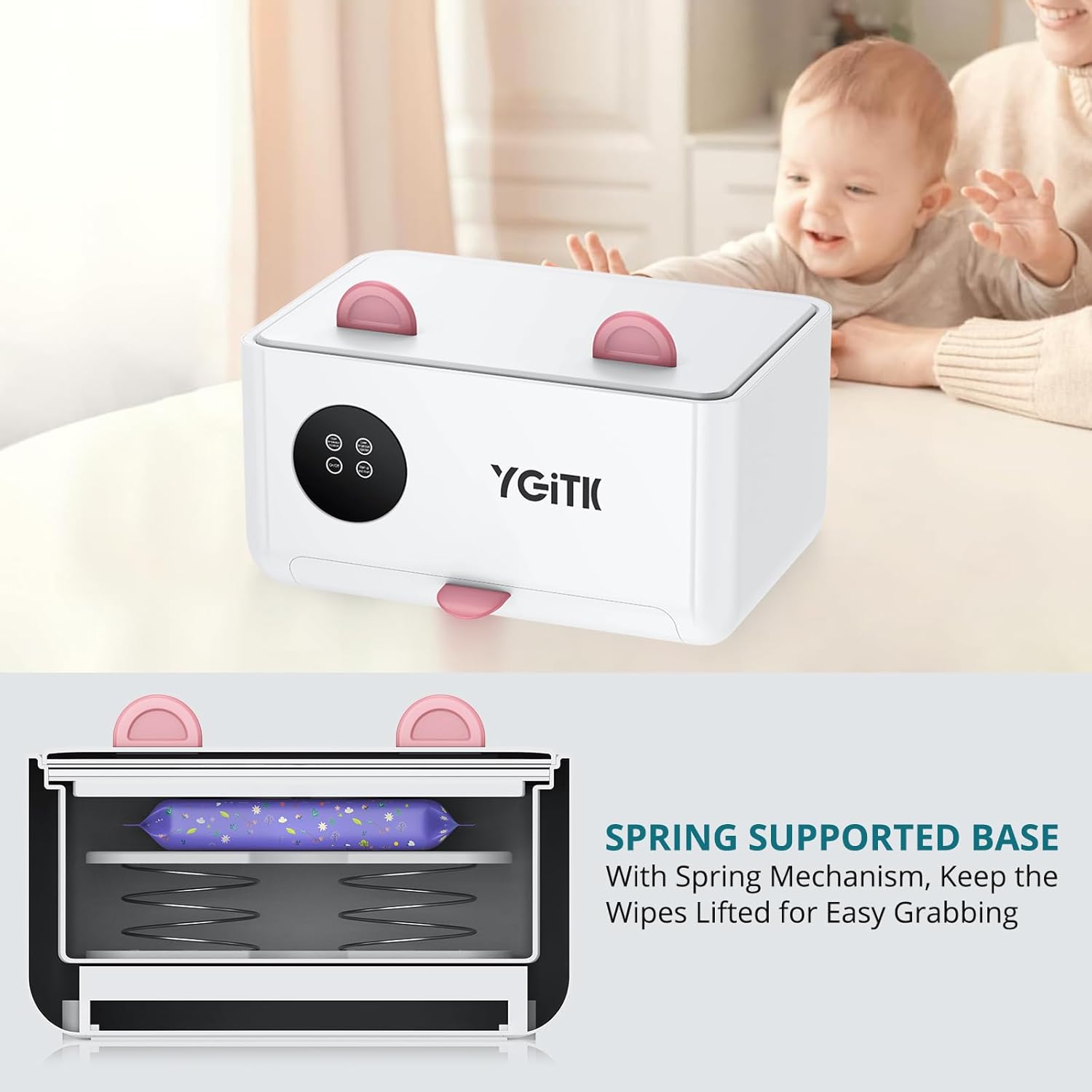 Detalle de YGiTK Baby Wipes Warmer & Dispenser: 2-in-1, 4-Temp Wipe Warmer with Spring Lift