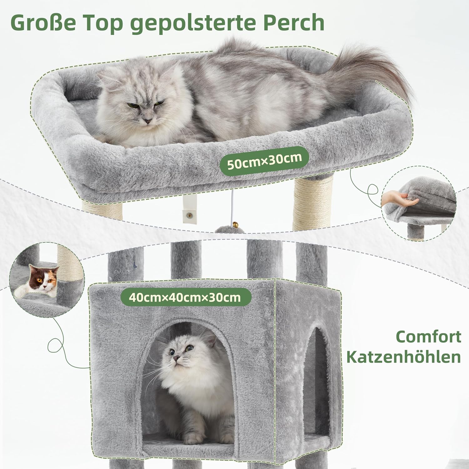 Detalle de Gitelsnour Groß Kratzbaum für den Innenbereich – stabiler Katzenbaum mit großen Plattformen, Höhle und Hängematte