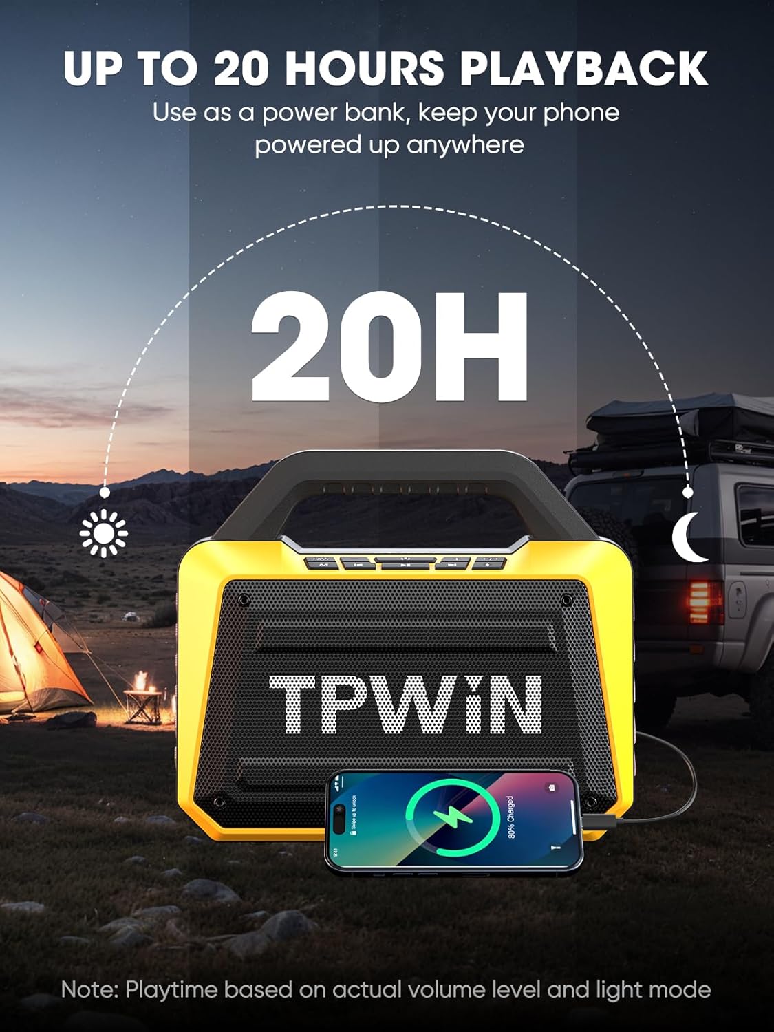 Thumbnail 2 de TPWIN Portable Bluetooth Speakers (80W Peak) with BT 5.3, IPX6, TWS & Light Shows - Yellow