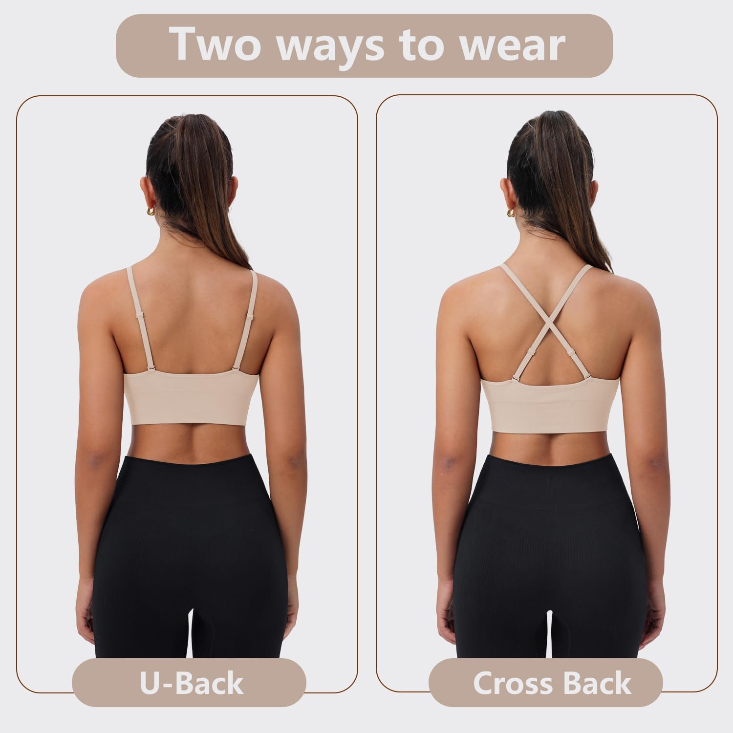 Detalle de SUNSESS Seamless Deep V non-wired sports bra with removable pads – yoga crop top bralette
