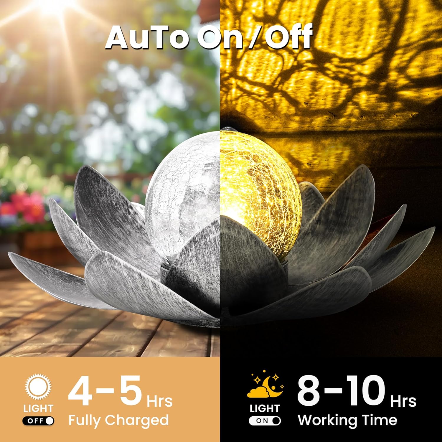 Detalle de GIGALUMI Solar Lights Outdoor Garden Ornament – Amber Lotus Flower, IP44 Weatherproof