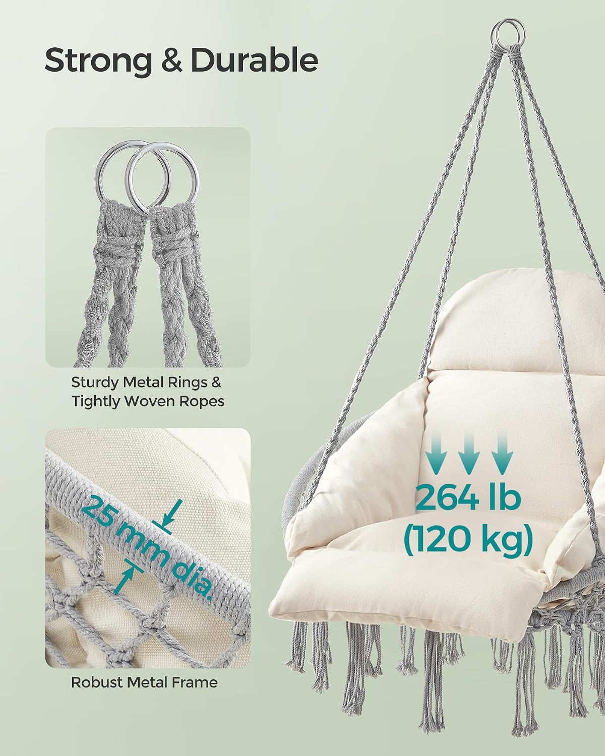 Detalle 2 de SONGMICS Hanging Chair, 264 lb Capacity