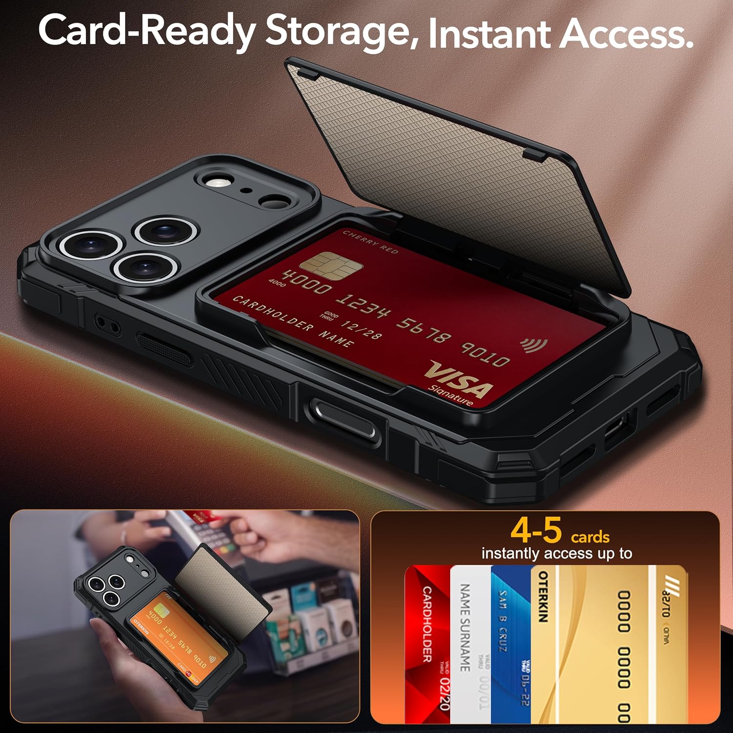 Detalle de Oterkin iPhone 18 Pro Max/17 Pro Max Wallet Case with RFID Card Holder and 360° Stand