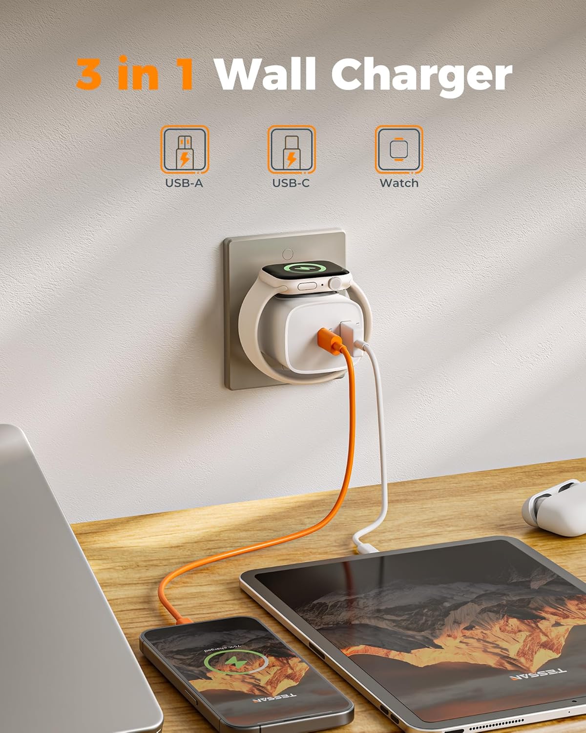 Thumbnail 1 de TESSAN 3-in-1 Charging Block for Apple Watch + USB-C/USB-A PD 20W