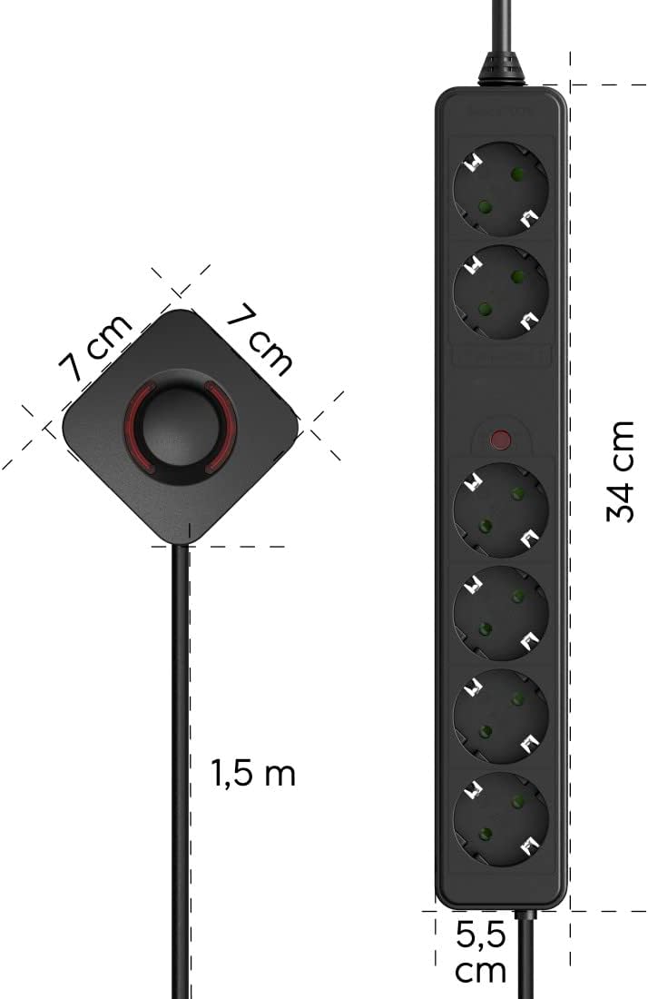Thumbnail 3 de Hama multiprise 6 prises avec interrupteur au pied, câble 2x1,5 m, sécurité enfant – Noir