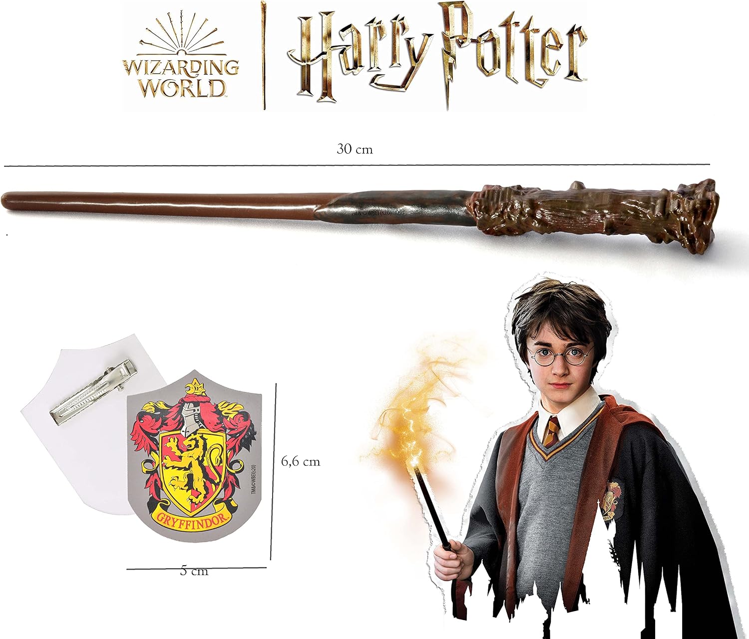 Detalle de Ciao - Baguette magique d’Harry Potter (30 cm) avec l’emblème Gryffindor et coffret cadeau