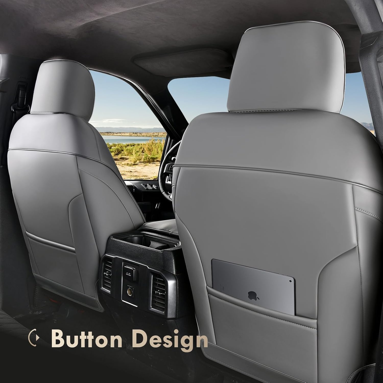 Thumbnail 6 de Coverado Leather Seat Covers Full Set for Ford F-Series Crew Cab (2015–2026 F150, 2017–2026 F250/F350/F450) – Gray