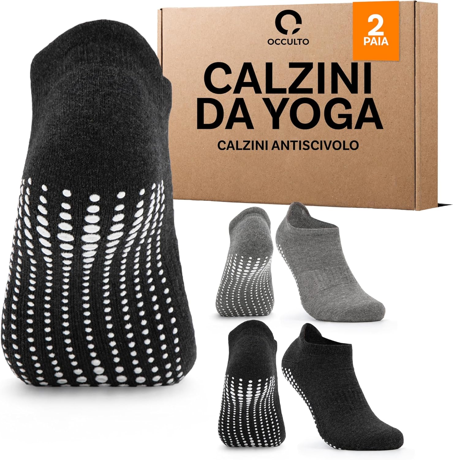 Detalle de Occulto calzini antiscivolo per yoga e fitness (donna e uomo, 2-4 paia) con imbottitura