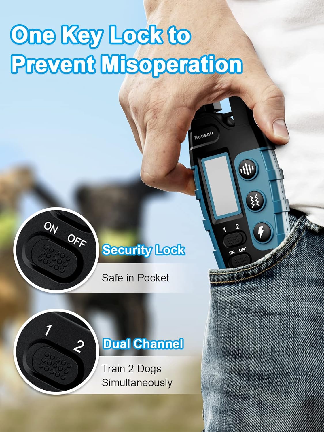 Detalle de Bousnic Dog Shock Collar (2 Dogs) for 5-120 lbs | 3300 ft Waterproof Training Collar with Rechargeable Remote